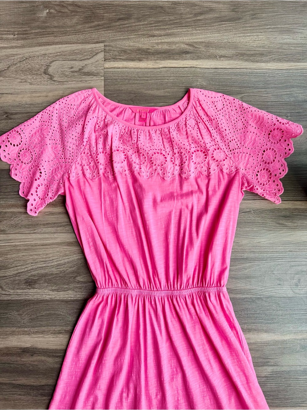 Lilly Pulitzer Taylinn Eyelet Cotton Dress Prosecco Pink Flutter Sleeve Small - Picture 3 of 15